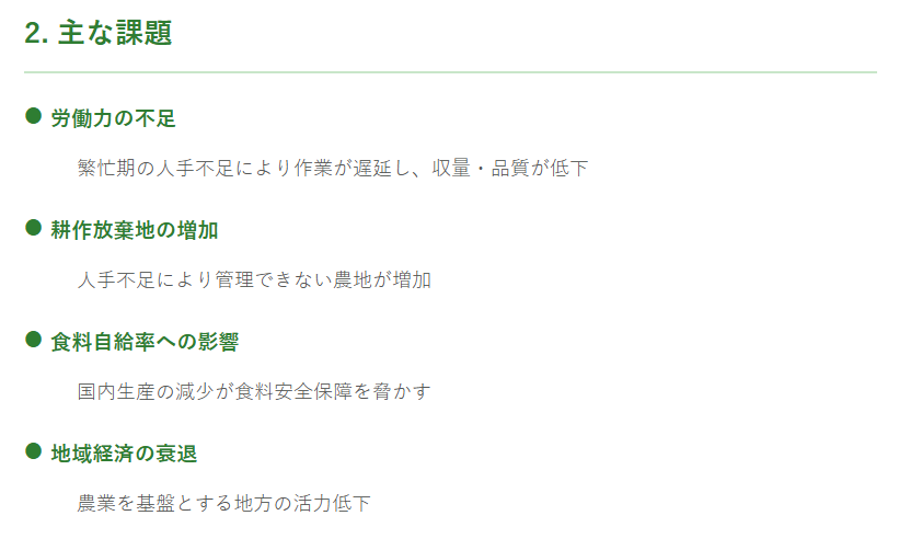 農家の人手不足・後継者不足の主な課題