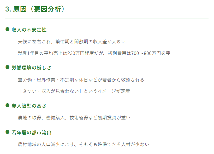 農家の人手不足・後継者不足の原因（要因分析）